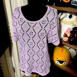 Leo & Nicole Pastel Purple Knitted Crochet Short Sleeve Boho Top Size M